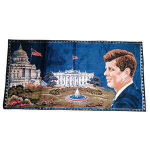 Vintage 1960's President John F Kennedy Tapestry JFK White House Flag ITALY Made